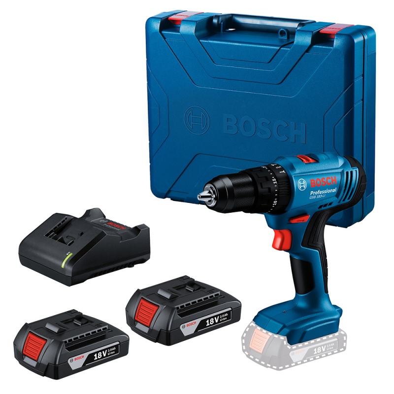 Taladro Percutor Inalámbrico Bosch GSB 183-LI de 18 V y 56 Nm con 2 Baterías y Cargador