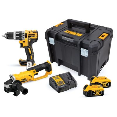 Combo inalámbrico DEWALT DCK209P2T-B2: taladro percutor DCD796 y amoladora DCG412 20V con 2 baterías 5.0 Ah