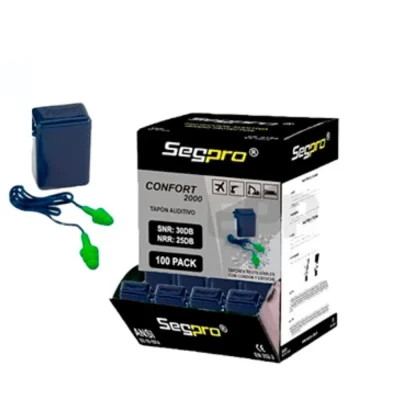 Tapones auditivos reutilizables con cordón y estuche SEGPRO Confort 2000 caja x100