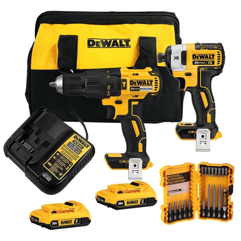 Combo DEWALT DCK223D2-K2 taladro percutor DCD778 y atornillador de impacto DCF887 20V brushless con set de 18 piezas